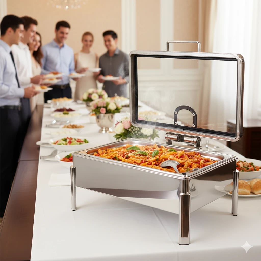 Chafing Dish Rectangle 9L with Gel Based Heating + Transparent Lid + Hydraulic Soft Close (GN Pan of 65mm) — view 3