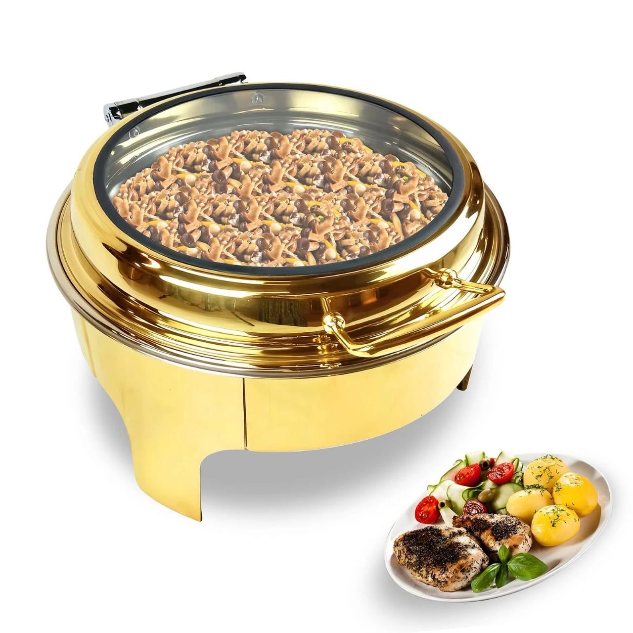 Chafing Dish Round 6L with Gel Based Heating + Transparent Lid + Hydraulic Soft Close (1 GN Pan of 65mm) — view 3