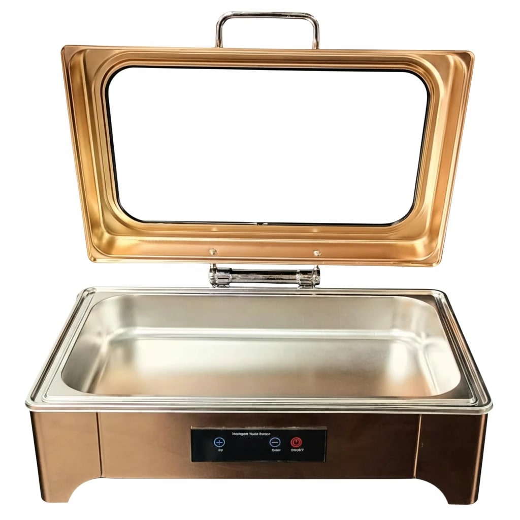 Digital Chafing Dish Rectangle 9L with Inbuilt Heater + Transparent Lid + Hydraulic Soft Close (1 GN Pans of 1/1 65mm)