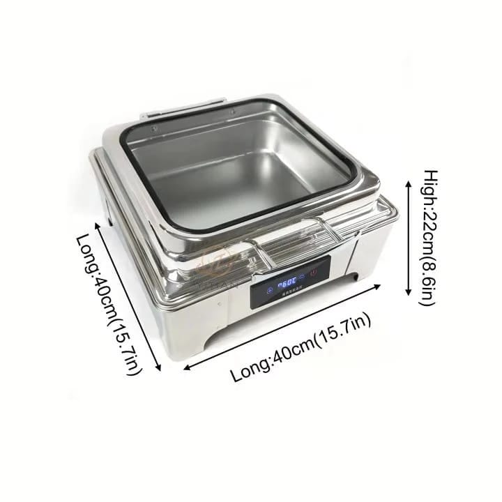 Digital Chafing Dish Square 6L with Inbuilt Heater + Transparent Lid + Hydraulic Soft Close (1 GN Pan of 2/3 65mm) — view 2
