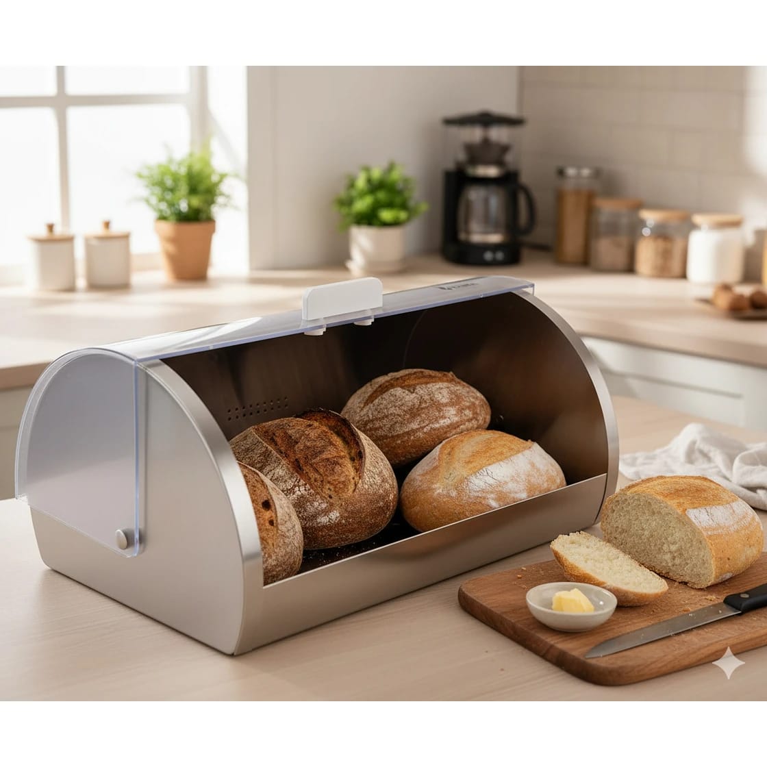 VAMA SS Rectangle Bread Box with Transparent Front Cover — view 3