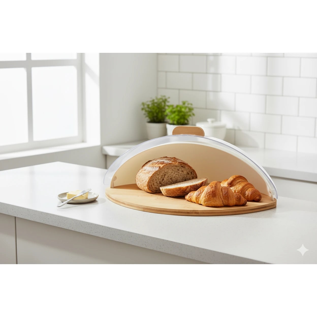 VAMA Wooden Oval Shaped Bread Box with Transparent Front Cover — view 3