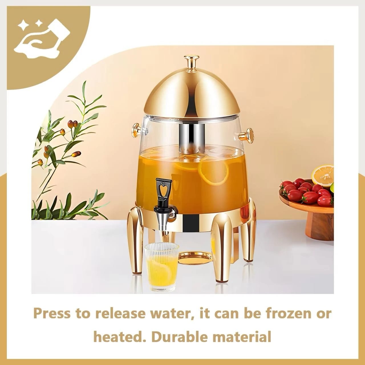 Gold Tea/Coffee/Panipuri Urn Dispenser 13L- Hot Gel Based + Cold SS Ice Stick - Dome Shaped — view 5