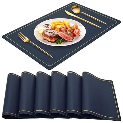 Premium Leather Type Table Mats with Golden Border - (Quantity: 6pcs) — view 3