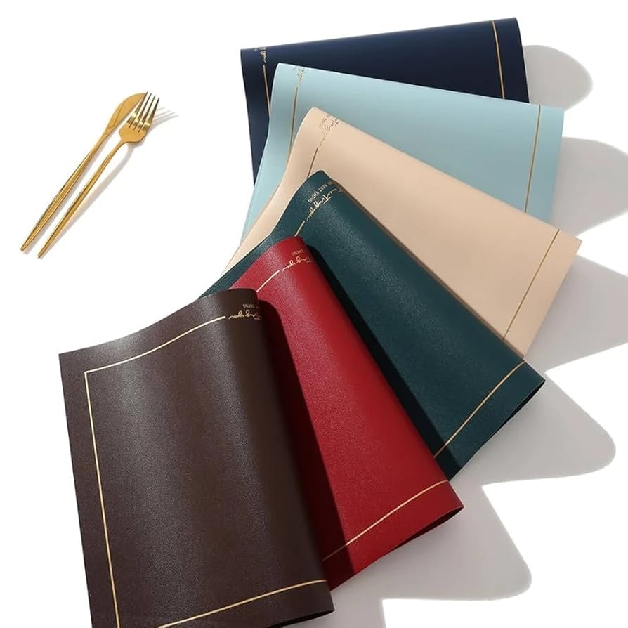 Premium Leather Type Table Mats with Golden Border - (Quantity: 6pcs) — view 6