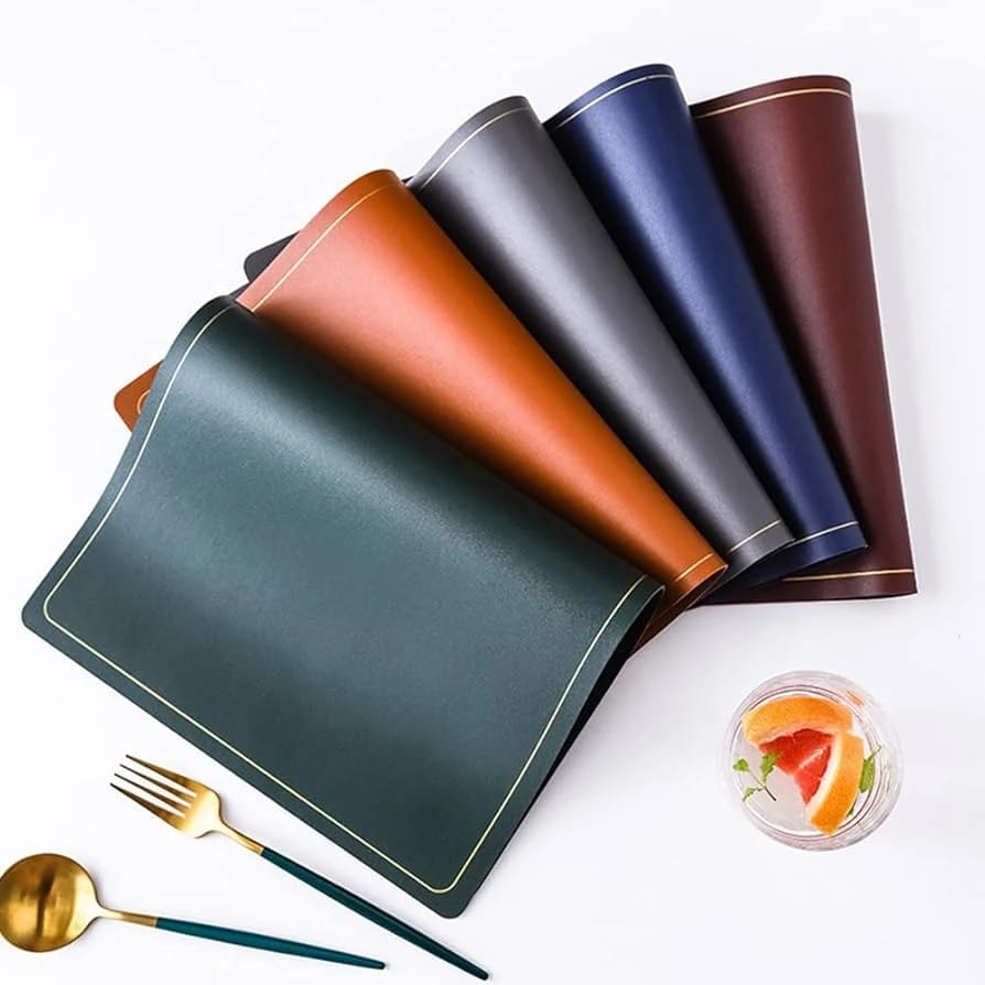 Premium Leather Type Table Mats with Golden Border - (Quantity: 6pcs) — view 7