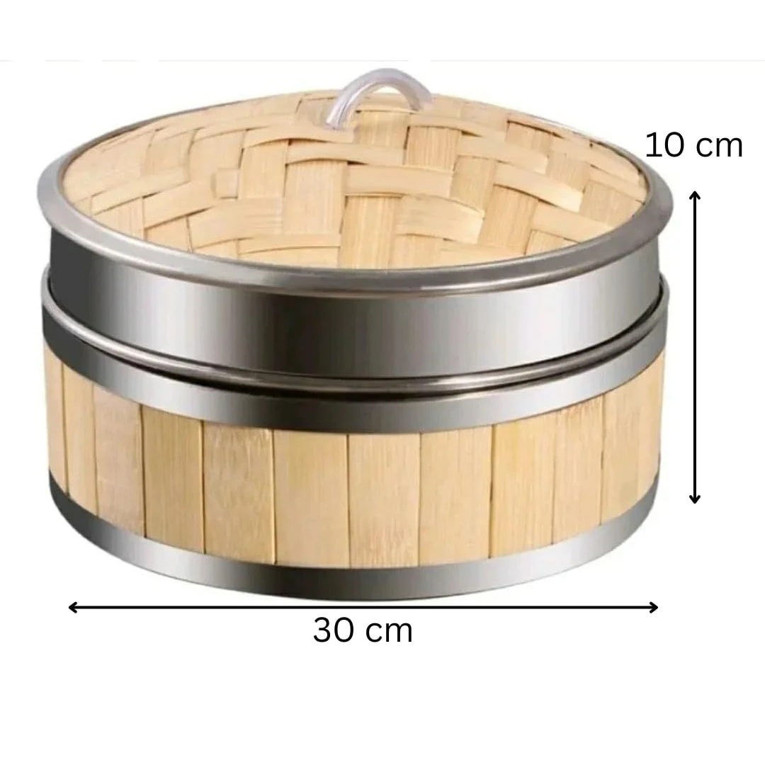 Wooden Dimsum Basket - 1 Layer with SS Border — view 2