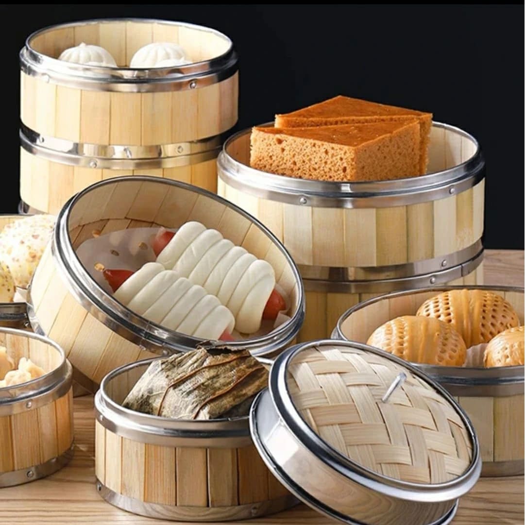 Wooden Dimsum Basket - 1 Layer with SS Border — view 4