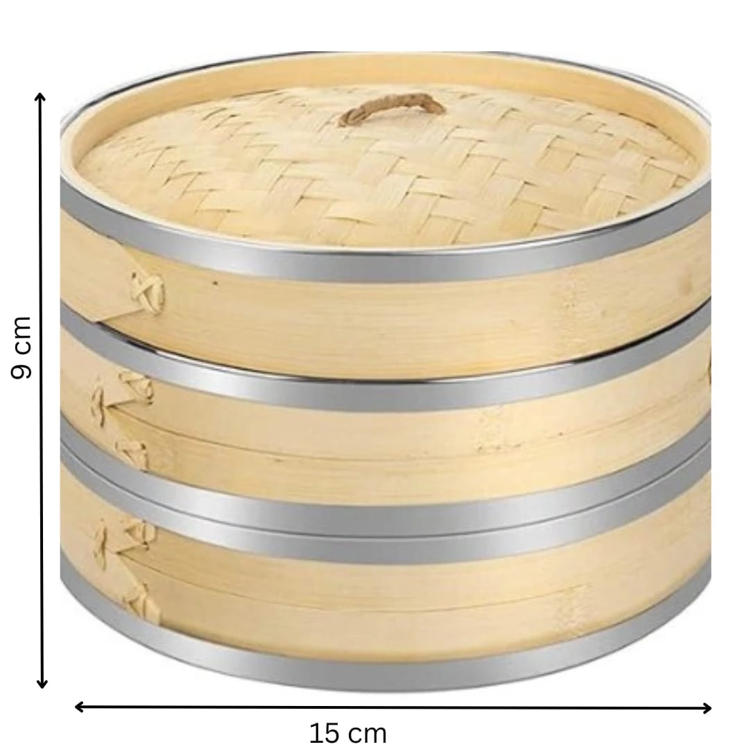 Wooden Dimsum Basket - 2 Layers with SS Border — view 2