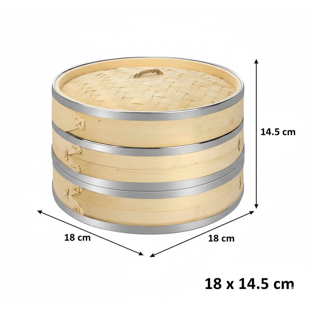 Wooden Dimsum Basket - 2 Layers with SS Border — view 2