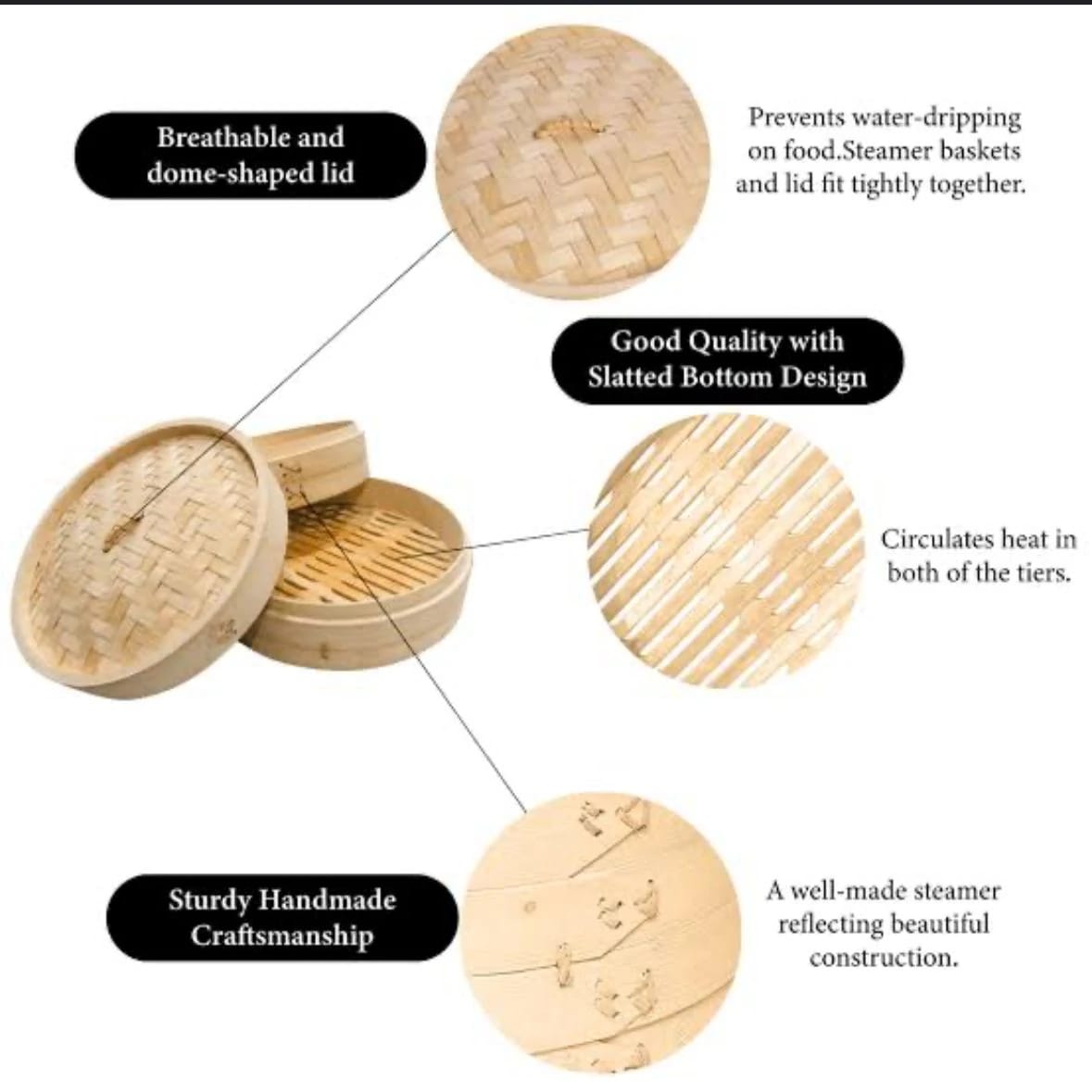 Wooden Dimsum Basket - 2 Layers with SS Border — view 7