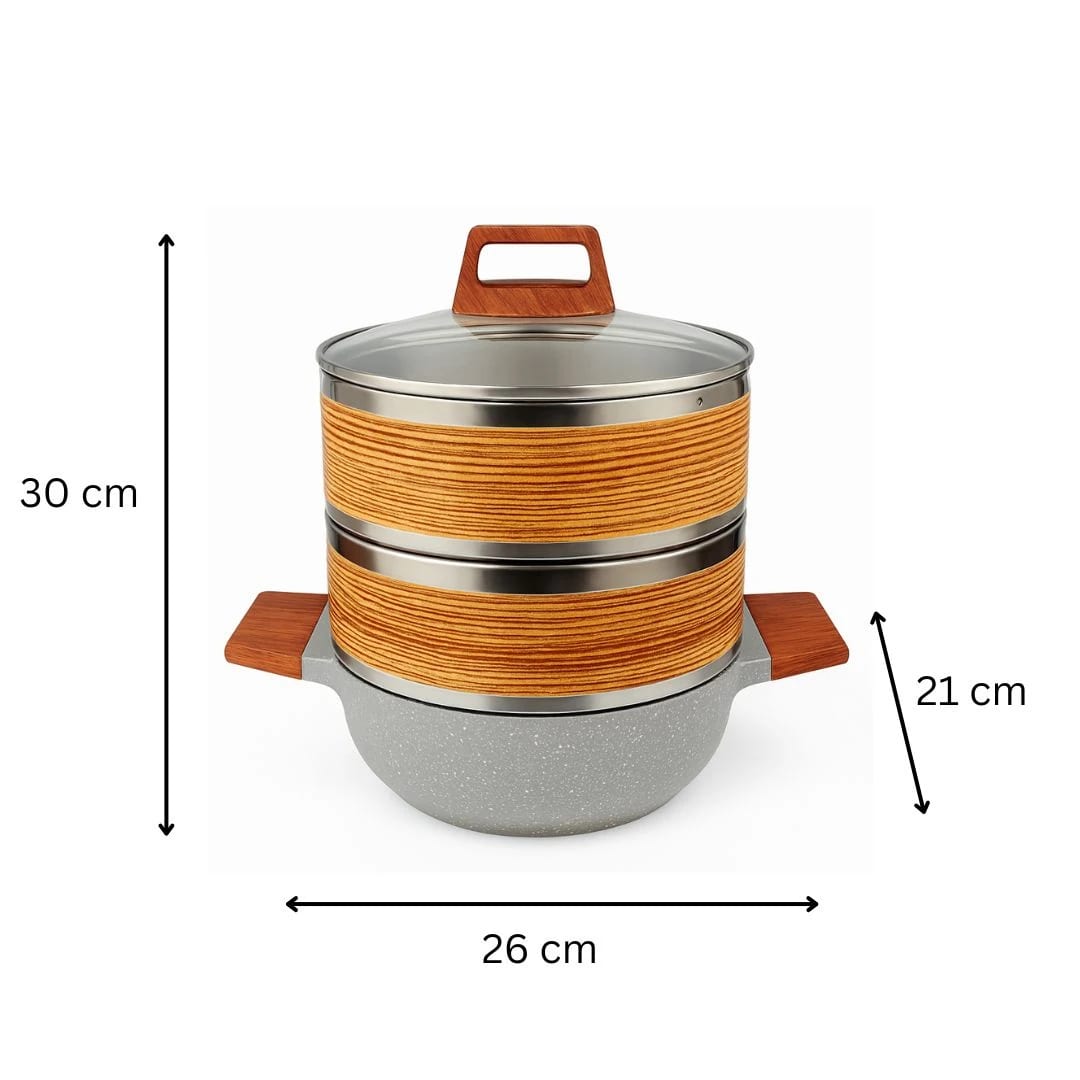 Wooden Dimsum Basket 3 Layers with SS Rings & Ceramic Kadai — view 2