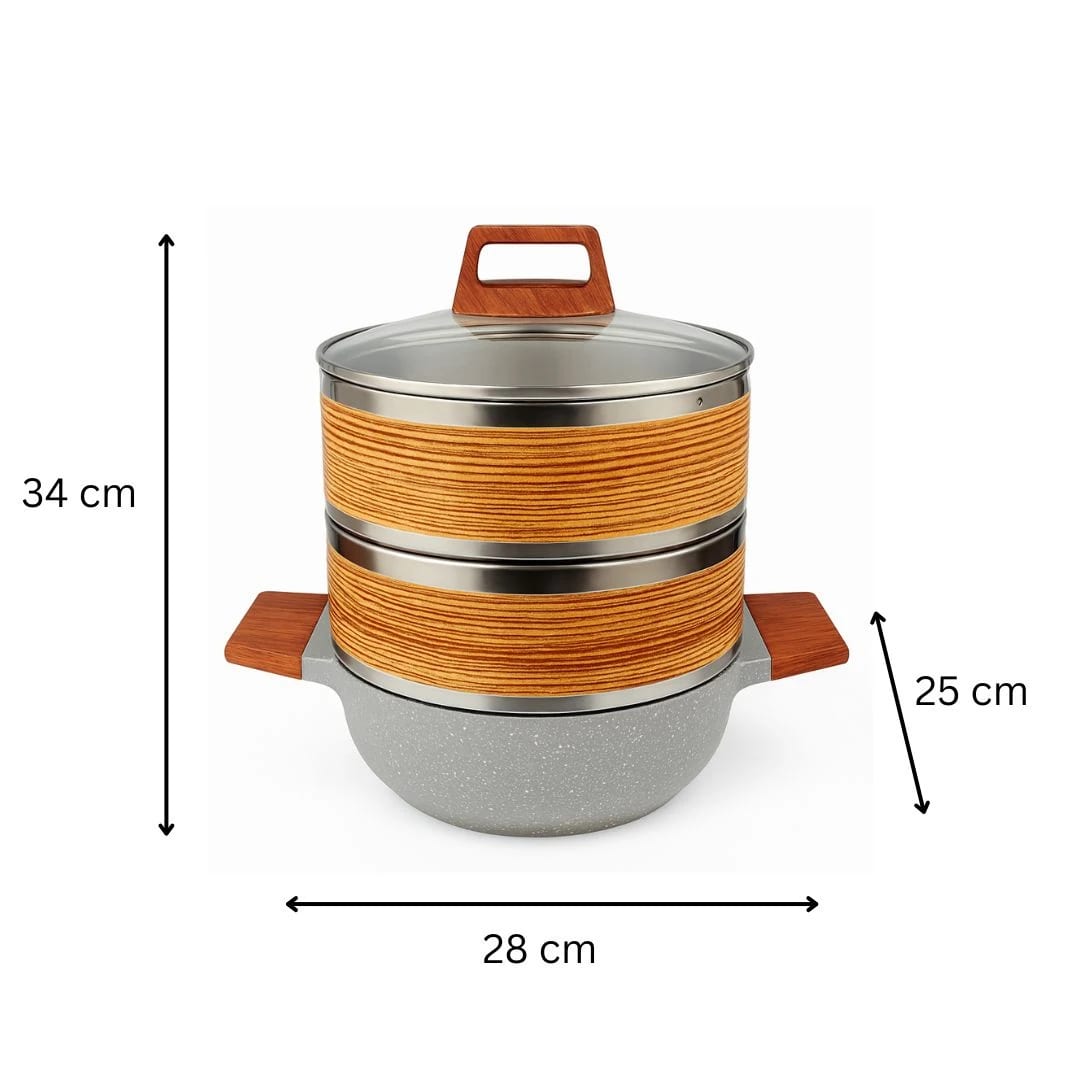 Wooden Dimsum Basket 3 Layers with SS Rings & Ceramic Kadai — view 2