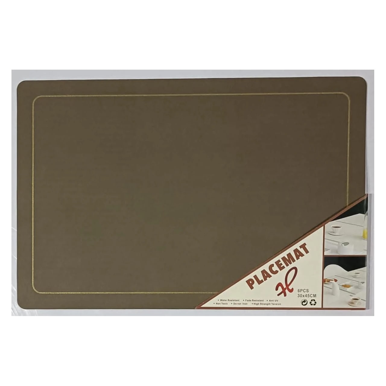 Premium Leather Type Table Mats with Golden Border - (Quantity: 6pcs) — view 2