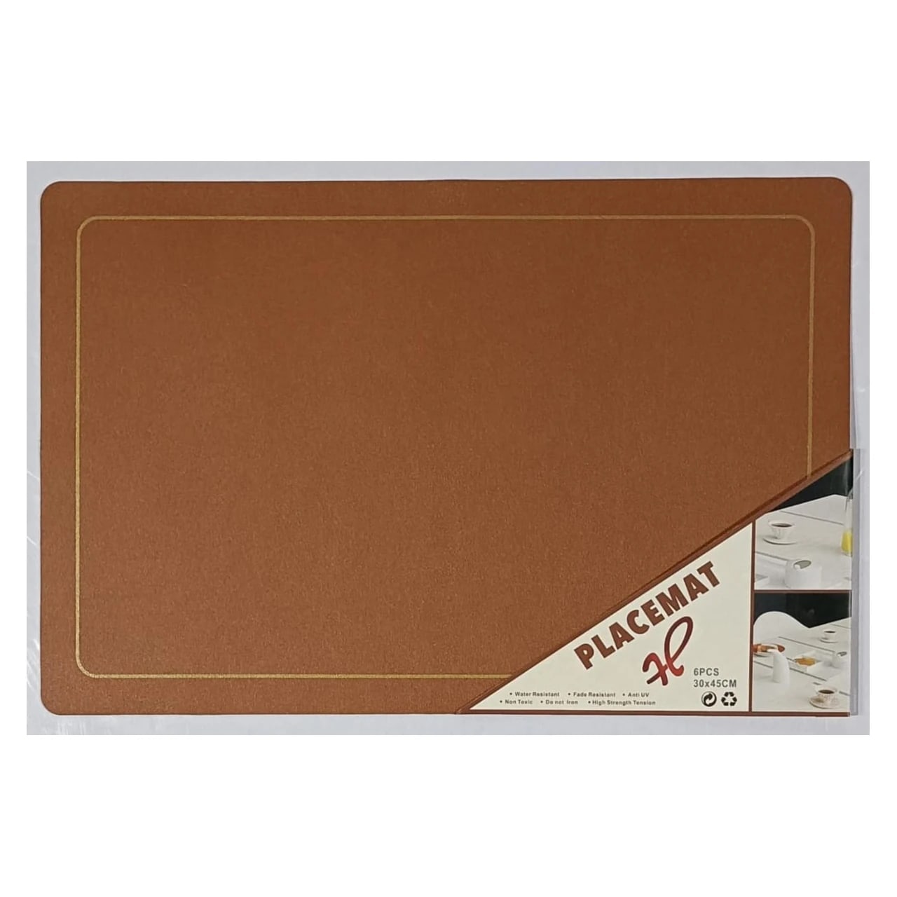 Premium Leather Type Table Mats with Golden Border - (Quantity: 6pcs) — view 2