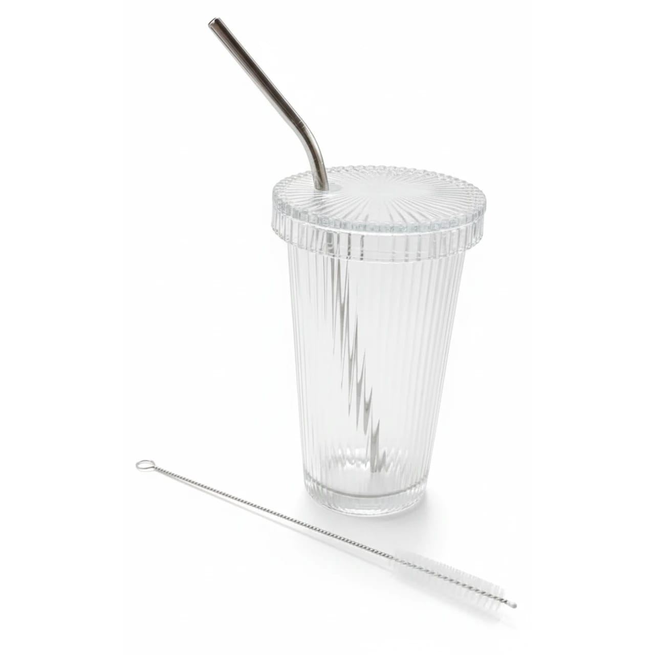 VAMA Glass Tumbler Bottle with SS Straw + Cleaning Brush - 370ml