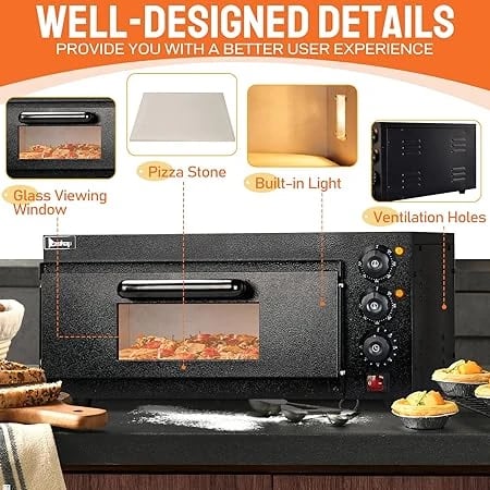 Electric Premium Black Body Pizza Oven with Stone - HS1S Single (Stone Size: 16x16 inch.) — view 4