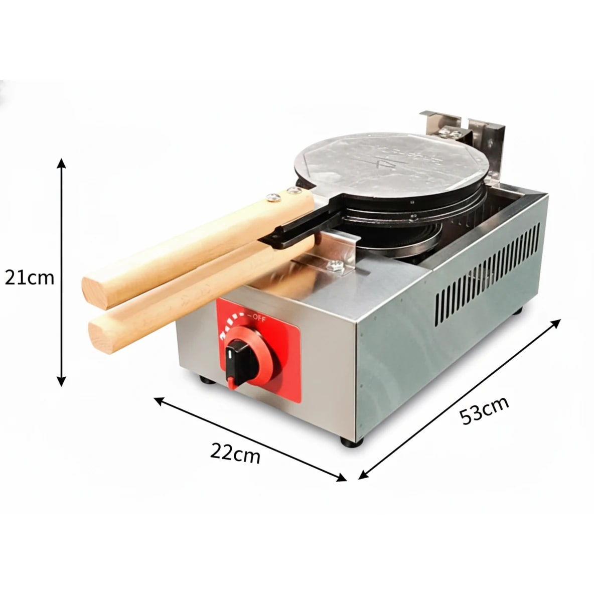 Gas Round Rotating Waffle Maker with Long Wooden Handle — view 2