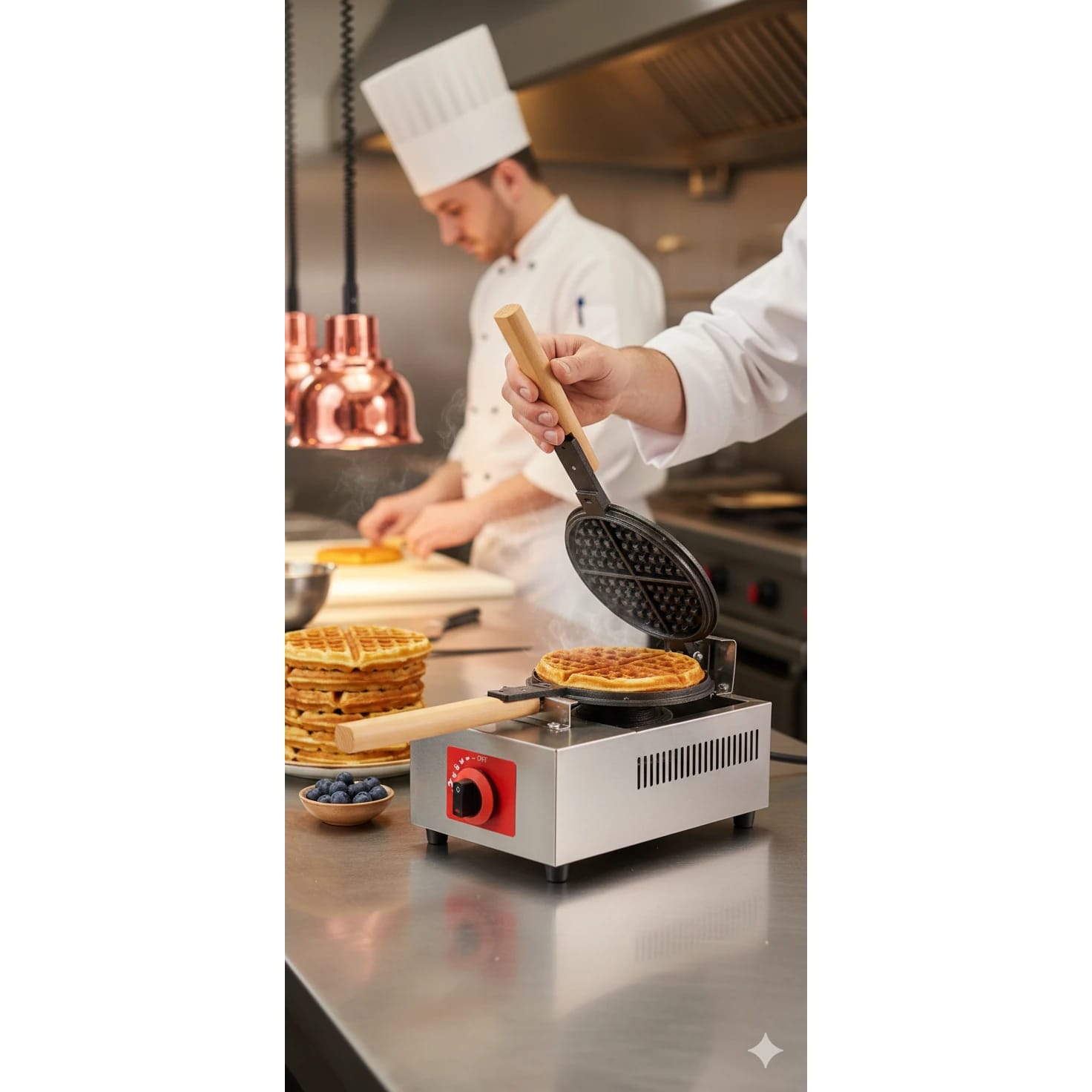 Gas Round Rotating Waffle Maker with Long Wooden Handle — view 4