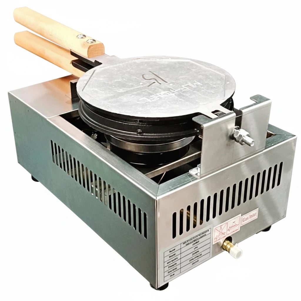 Gas Round Rotating Waffle Maker with Long Wooden Handle — view 7
