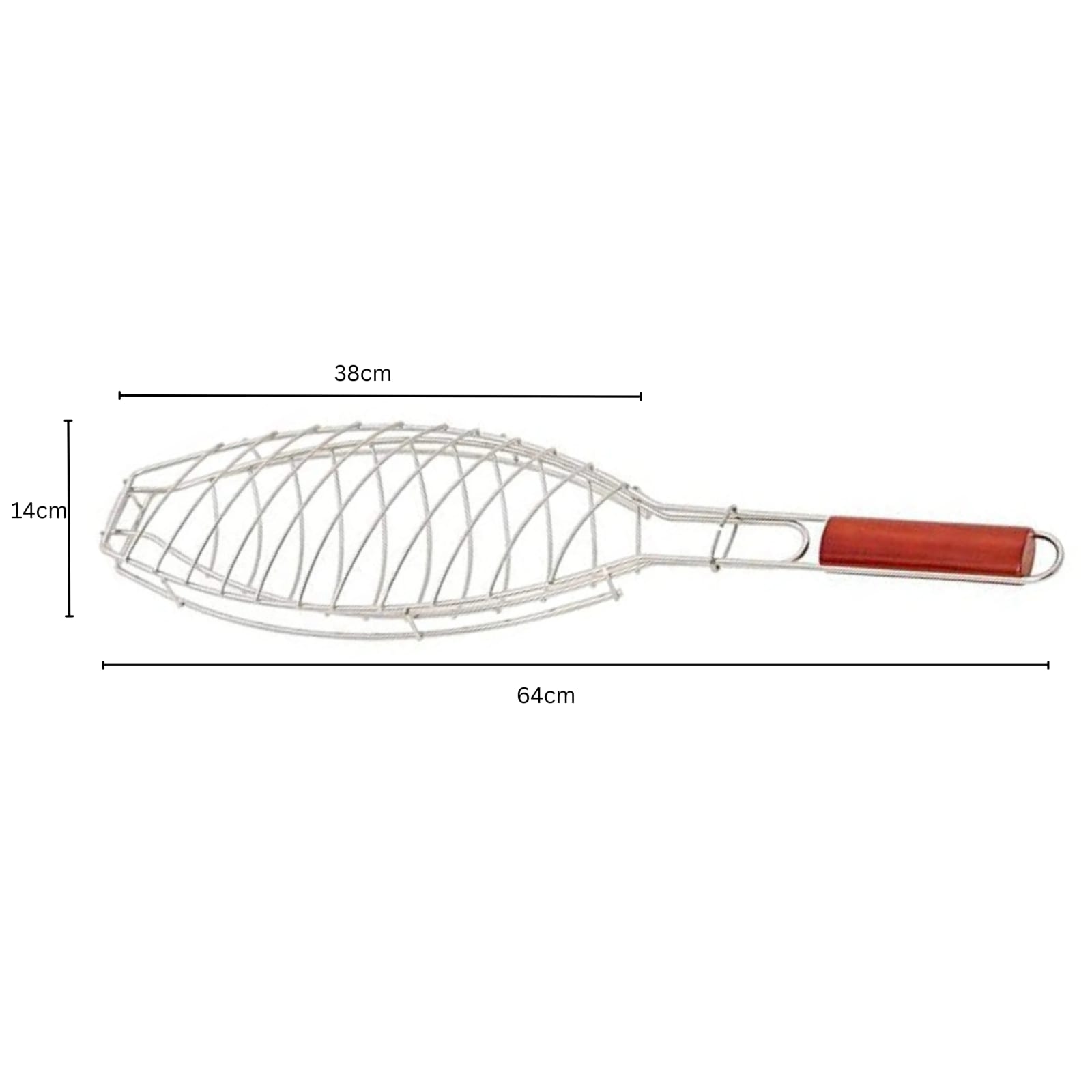 Wooden Handle MS BBQ Grill Net (Grill Area: 38x14cm) - Oval — view 2