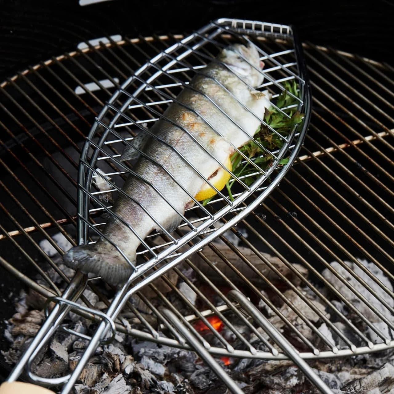 Wooden Handle MS BBQ Grill Net (Grill Area: 38x14cm) - Oval — view 3