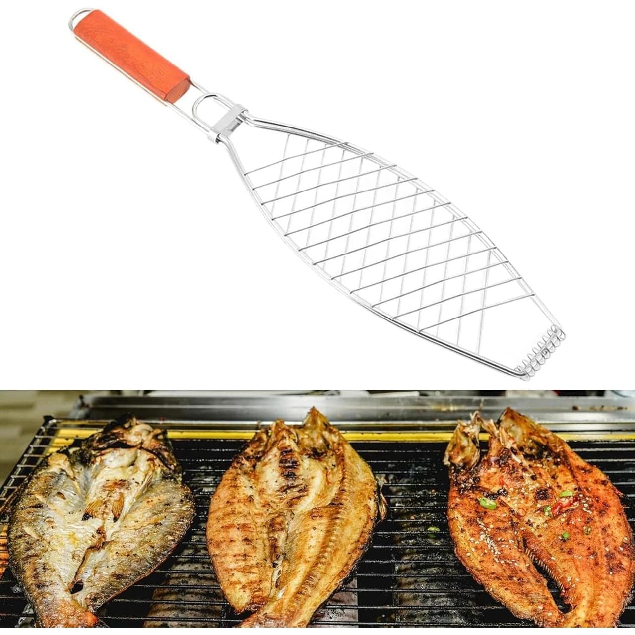 Wooden Handle MS BBQ Grill Net (Grill Area: 38x14cm) - Oval — view 4