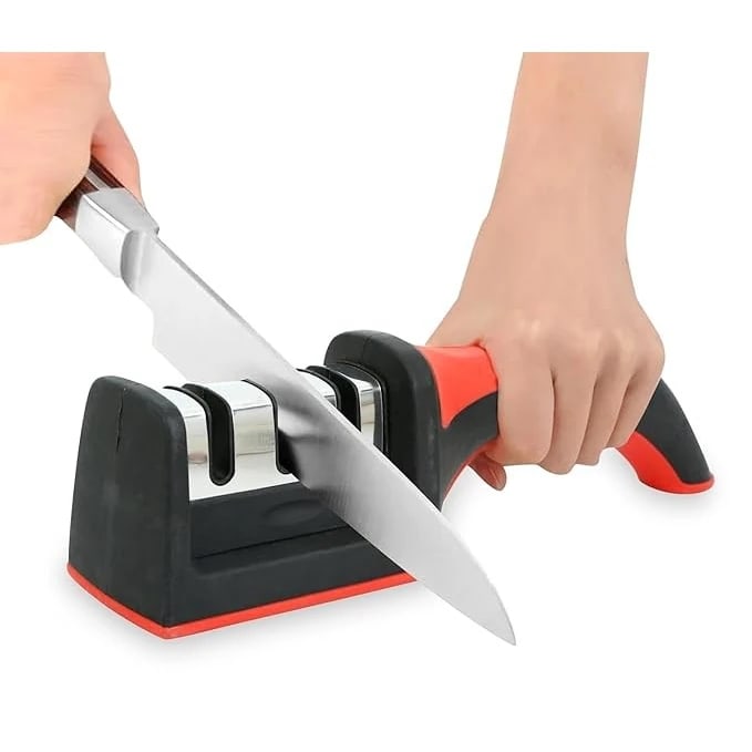 SS Knife Sharpener 3 Slot with Plastic Handle — view 3
