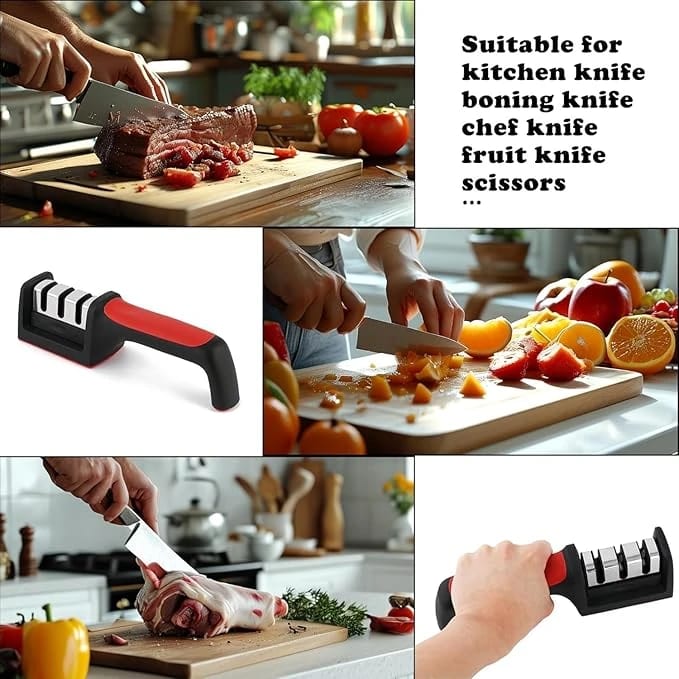 SS Knife Sharpener 3 Slot with Plastic Handle — view 4