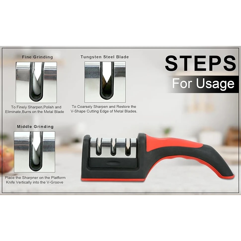 SS Knife Sharpener 3 Slot with Plastic Handle — view 5