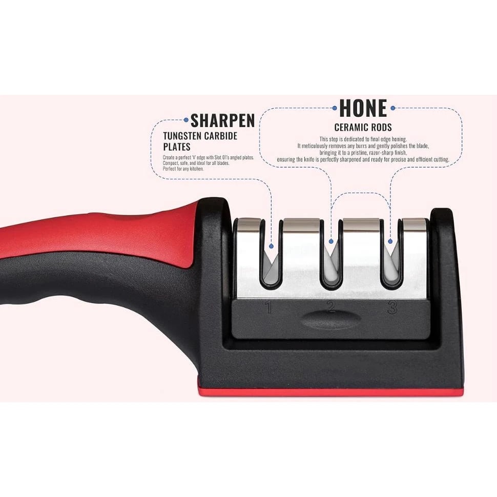 SS Knife Sharpener 3 Slot with Plastic Handle — view 6