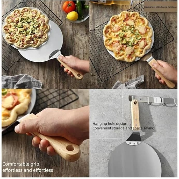 Wooden Flat Handle SS Round Pizza Lifter 10” — view 3
