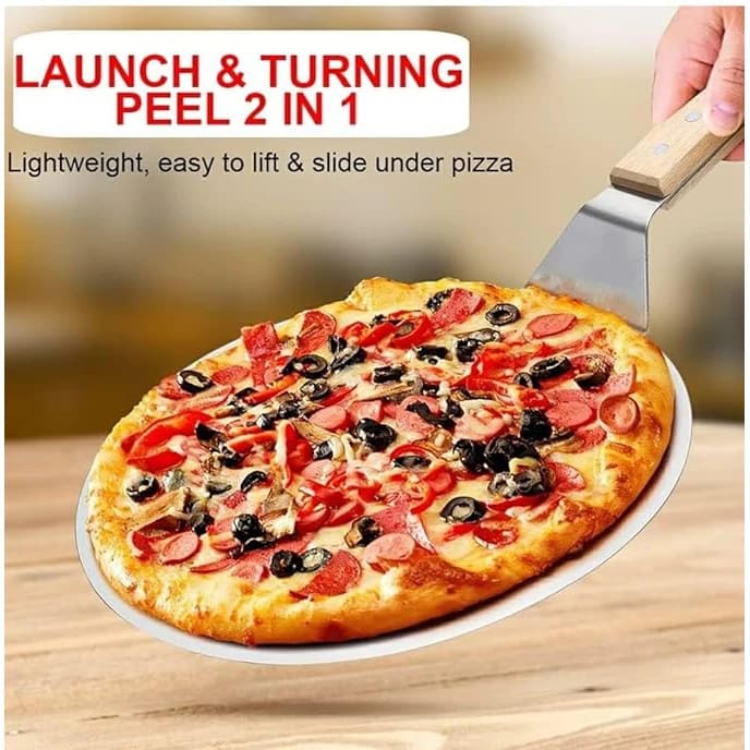 Wooden Flat Handle SS Round Pizza Lifter 10” — view 6