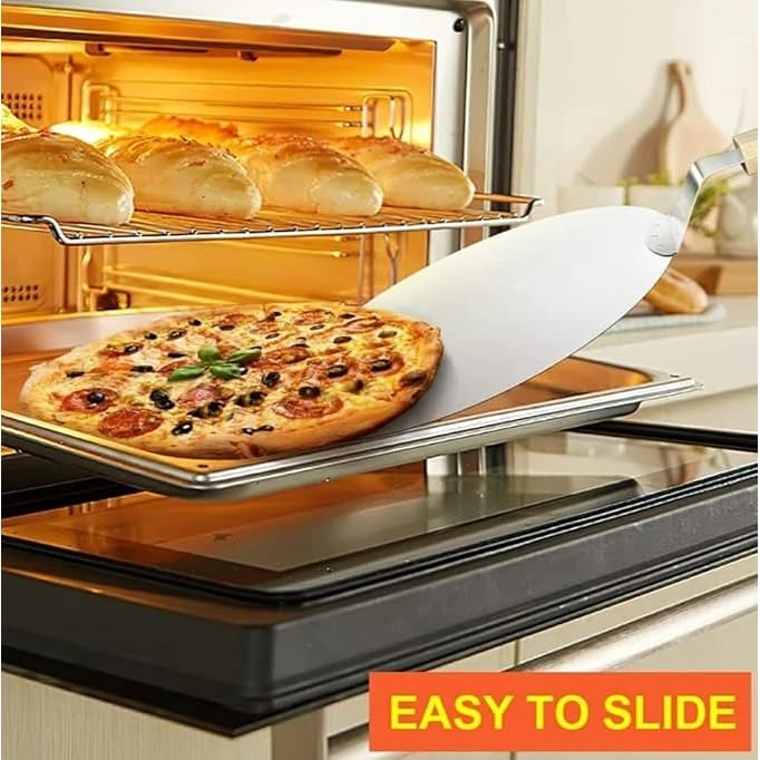 Wooden Flat Handle SS Round Pizza Lifter 12” — view 4