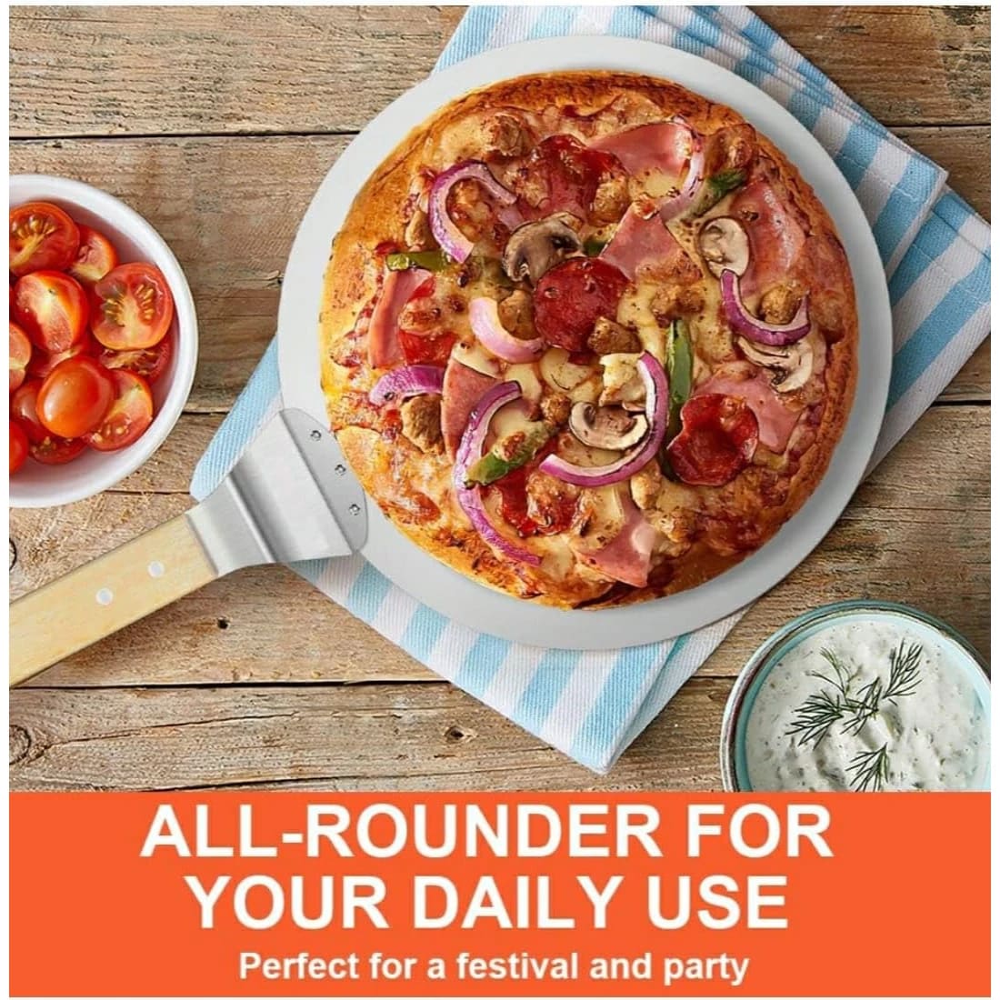 Wooden Flat Handle SS Round Pizza Lifter 12” — view 8