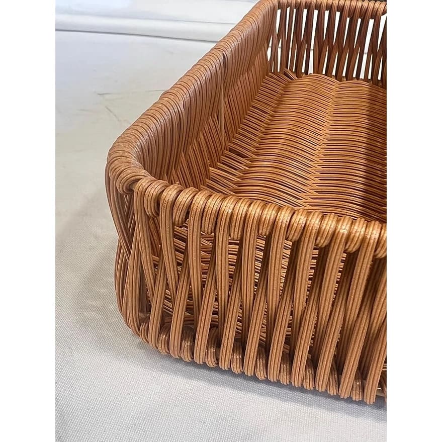 Heavy Rectangle Shaped Polyrattan Basket with 4 Compartments & Metal Wire 32x24x8cm - Walnut Brown — view 5