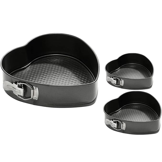 Heart Teflon Coated Cake Mould 3pc/set with 7cm Depth - 20,22,24cm Long