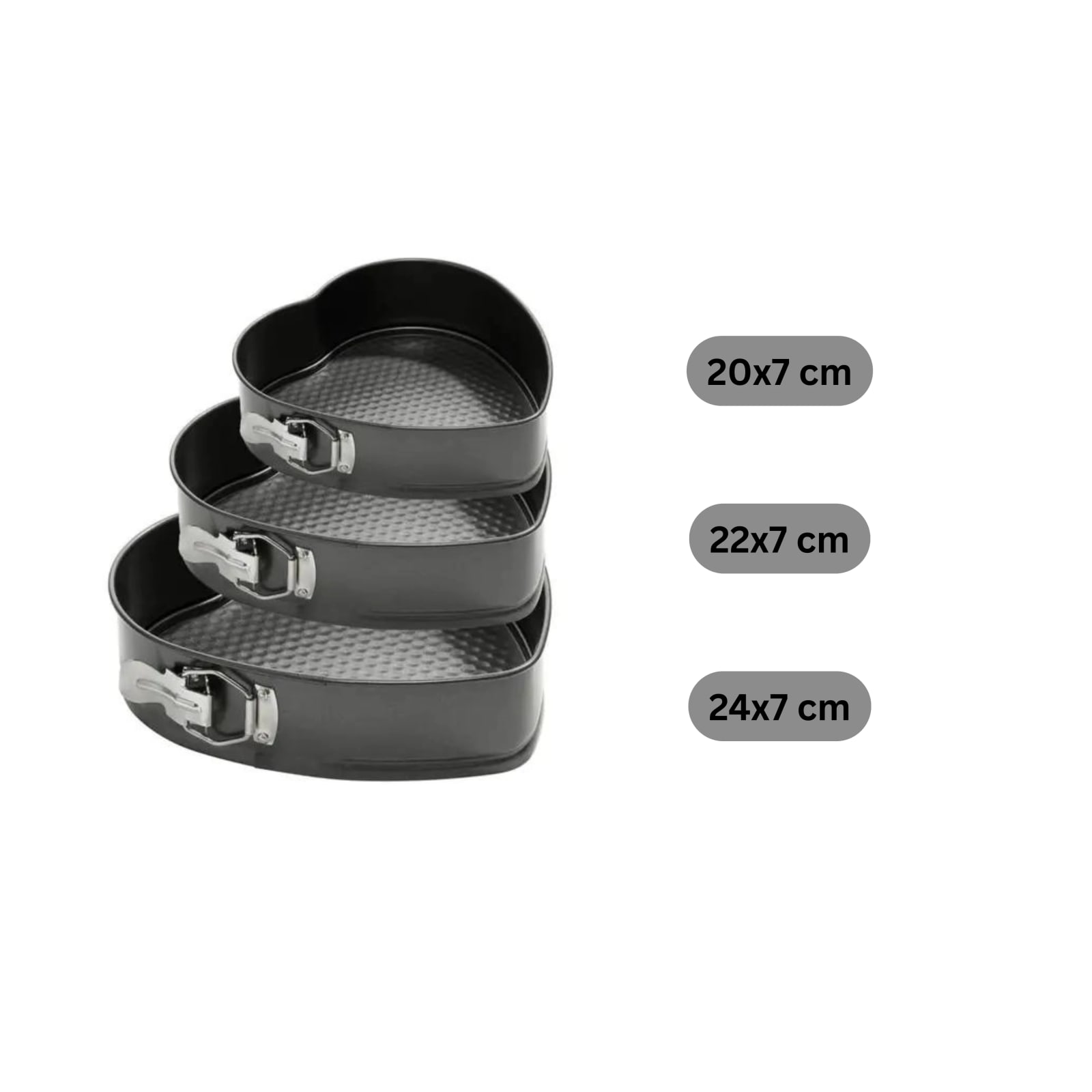 Heart Teflon Coated Cake Mould 3pc/set with 7cm Depth - 20,22,24cm Long — view 2