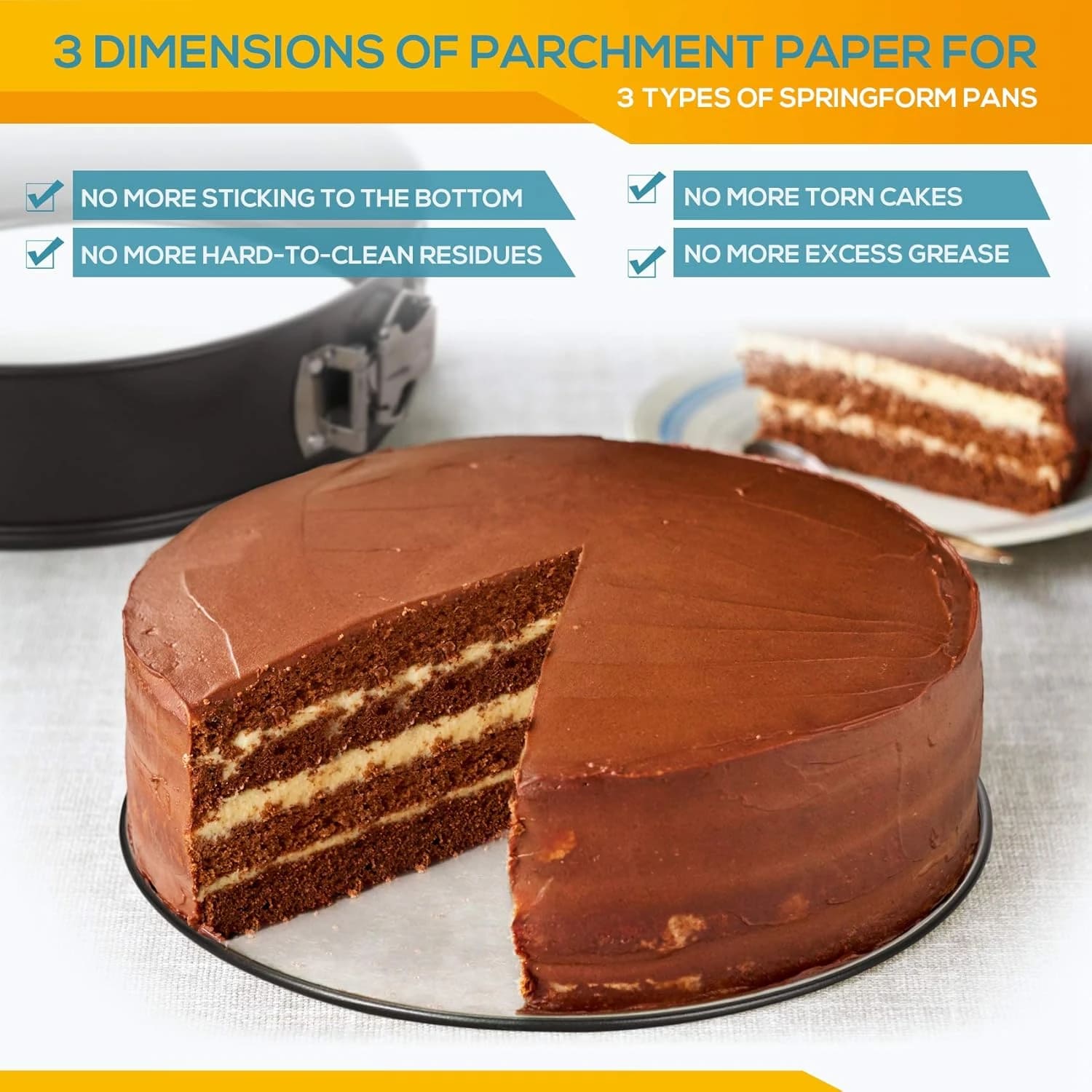Round Teflon Coated Cake Mould 3pc/set with 7cm Depth - 18,20,22cm Wide — view 6