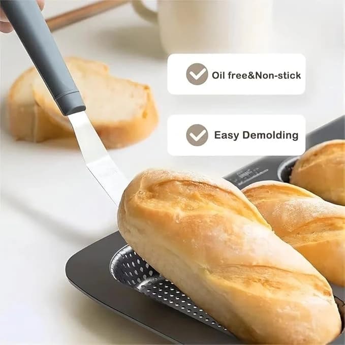 Hot Dog Shaped 4 Slots Teflon Coated Perforated Muffin Mould (Slot Size: 16.5x6x2.5cm) — view 6