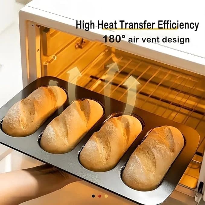 Hot Dog Shaped 4 Slots Teflon Coated Perforated Muffin Mould (Slot Size: 16.5x6x2.5cm) — view 7