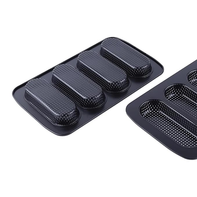 Hot Dog Shaped 4 Slots Teflon Coated Perforated Muffin Mould (Slot Size: 16.5x6x2.5cm) — view 8