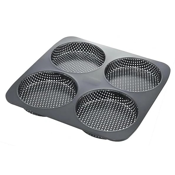 Pancake Shaped 4 Slots Teflon Coated Perforated Muffin Mould (Slot Size: 12x2.5cm)