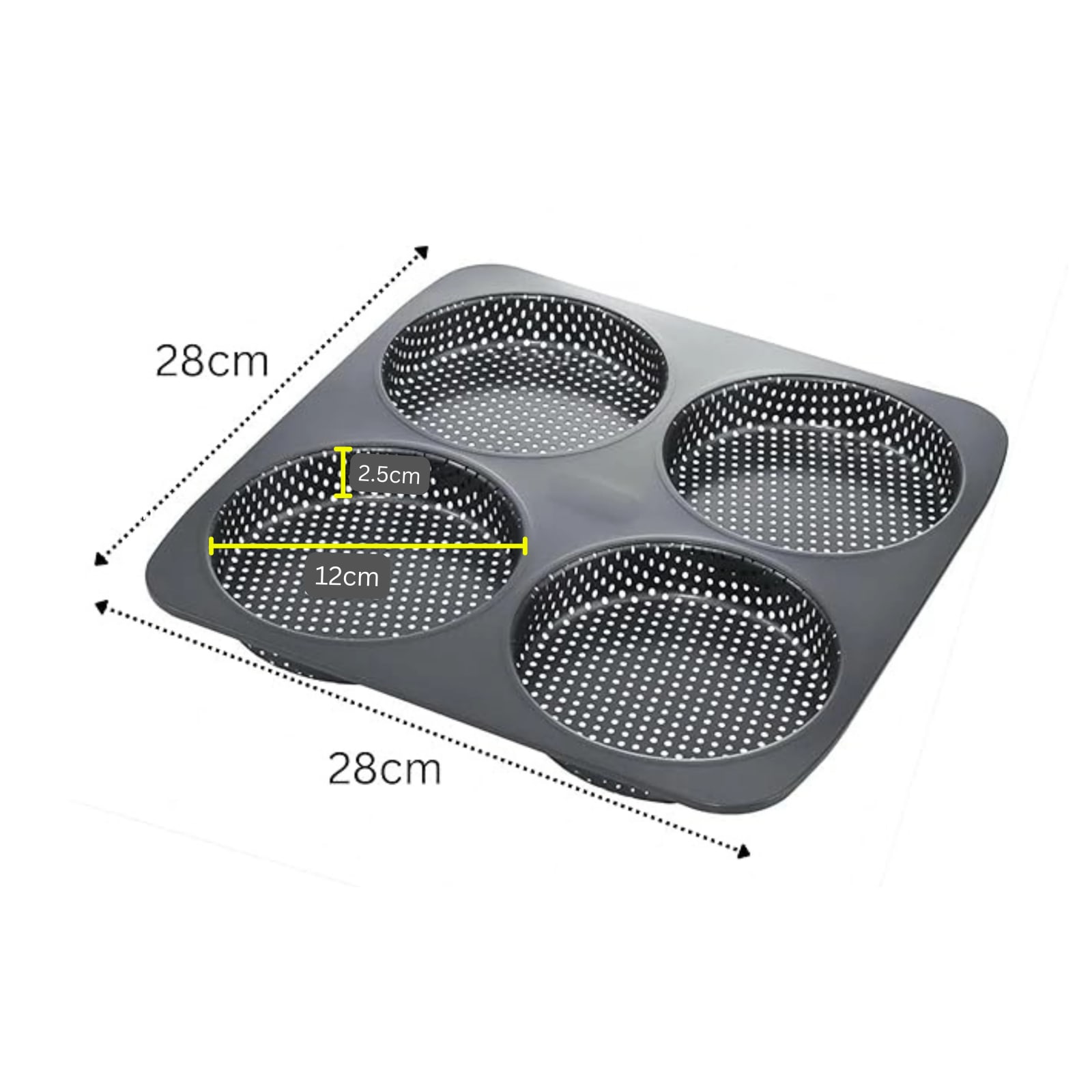 Pancake Shaped 4 Slots Teflon Coated Perforated Muffin Mould (Slot Size: 12x2.5cm) — view 2