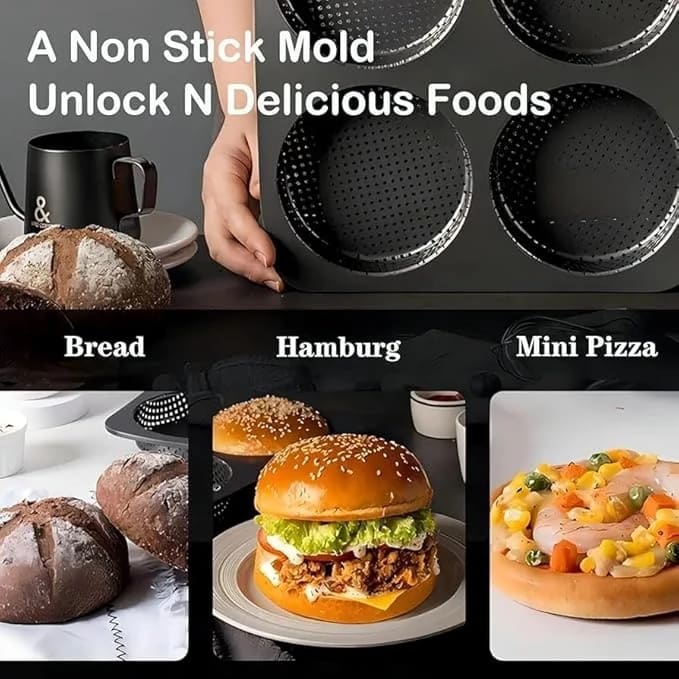 Pancake Shaped 4 Slots Teflon Coated Perforated Muffin Mould (Slot Size: 12x2.5cm) — view 3