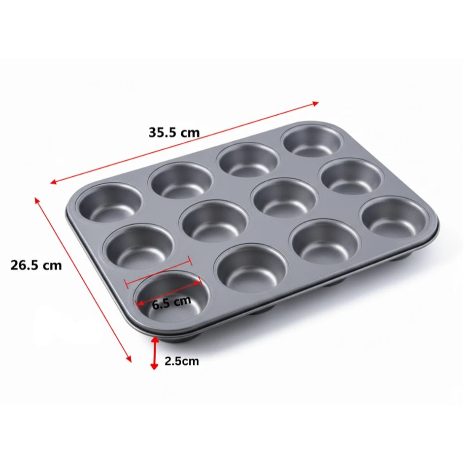 Round 12 Big Slots Teflon Coated Muffin Mould (Slot Size: 6.5x2.5cm) — view 2