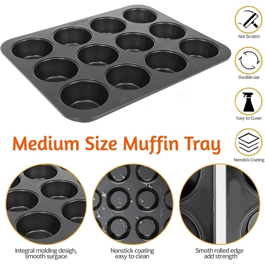 Round 12 Big Slots Teflon Coated Muffin Mould (Slot Size: 6.5x2.5cm) — view 5
