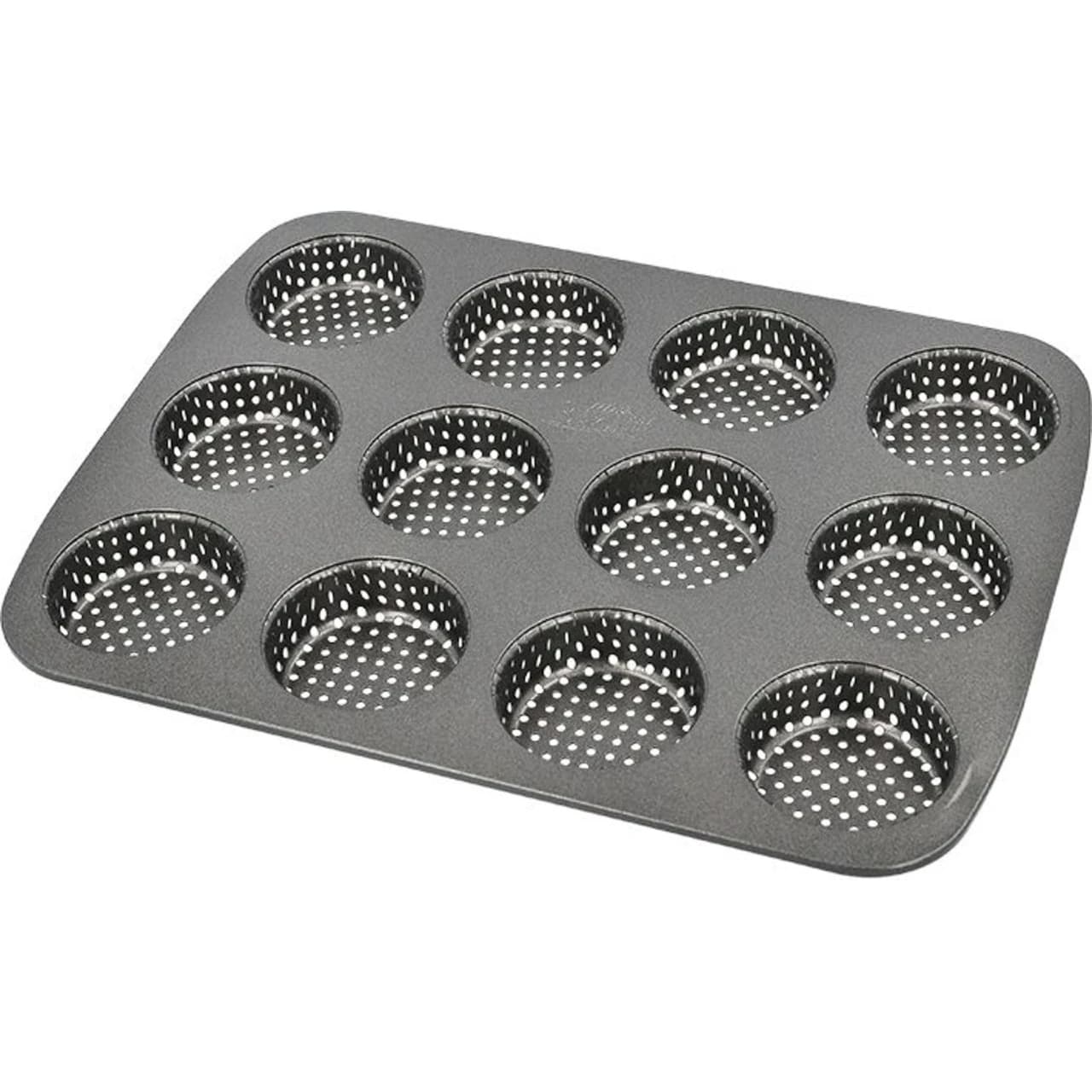 Round 12 Small Slots Teflon Coated Perforated Muffin Mould (Slot Size: 5.5x2cm)