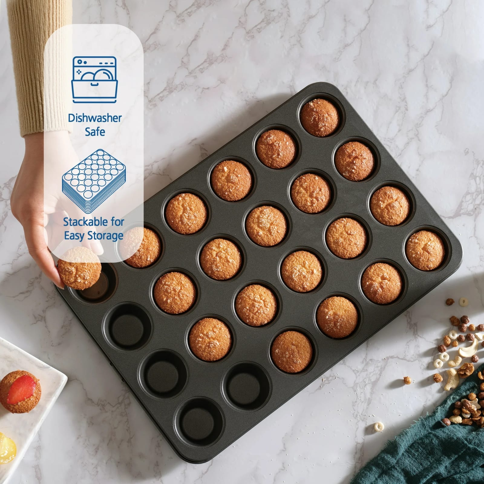 Round 24 Big Slots Teflon Coated Muffin Mould (Slot Size: 5x2cm) — view 5