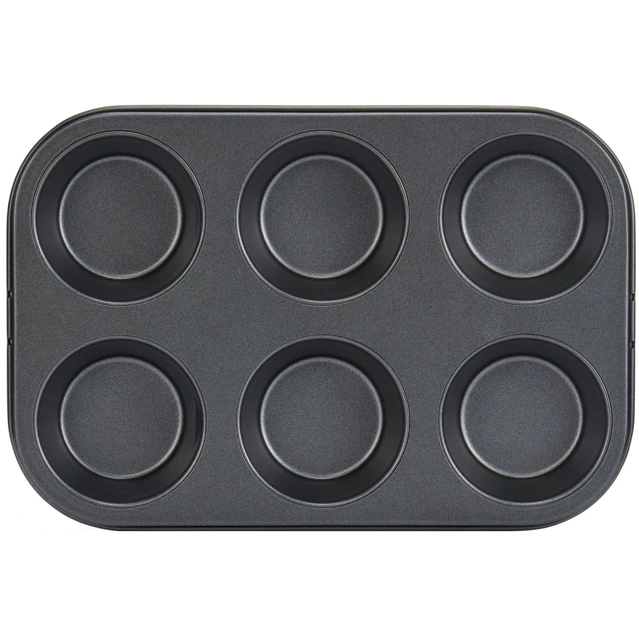 Round 6 Big Slots Teflon Coated Muffin Mould (Slot Size: 6.5x2.5cm)